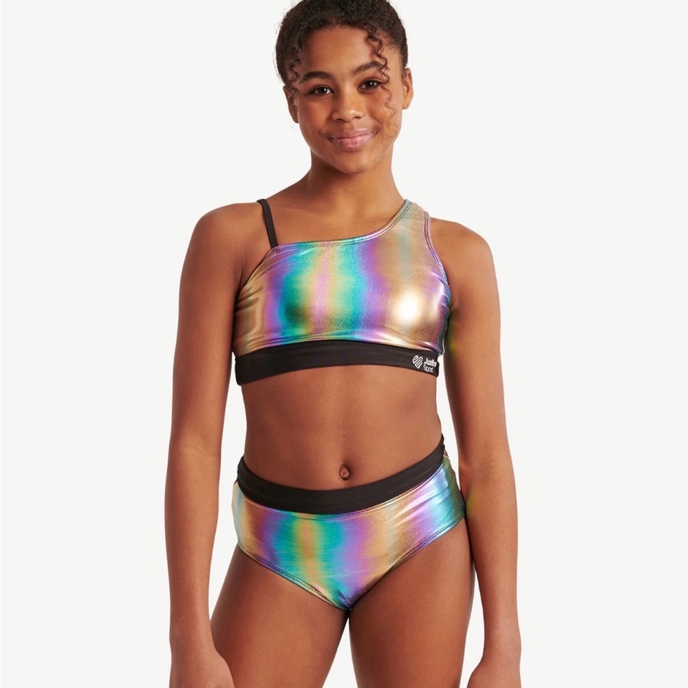 Justice Sport 2 piece Asymmetrical swimsuit.  Girls L 12/14